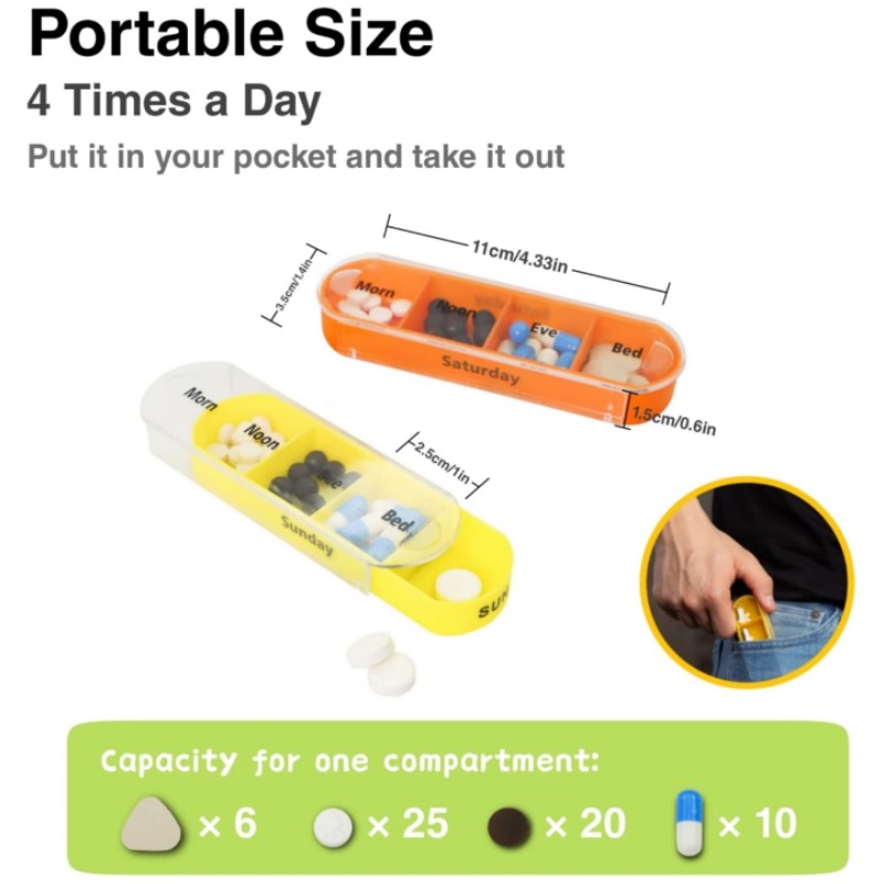 Travel pill box weekly pill organizer 1 day 4 times supply 7 temu kuwait