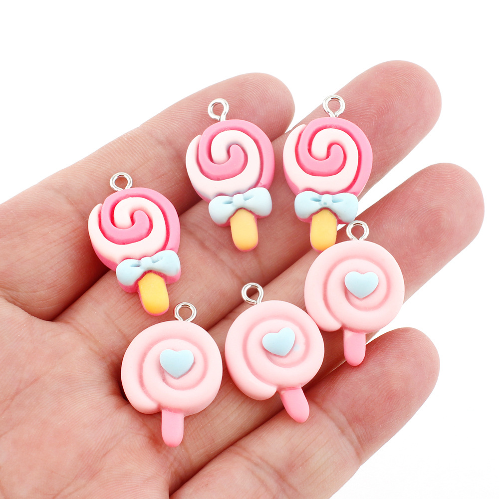 Hicarer Colorful Candy Pendant Charm for Jewelry Making Cute Bear Lollipops Polymer Clay Resin Charms for DIY Keychain Necklace Bracelet Earring
