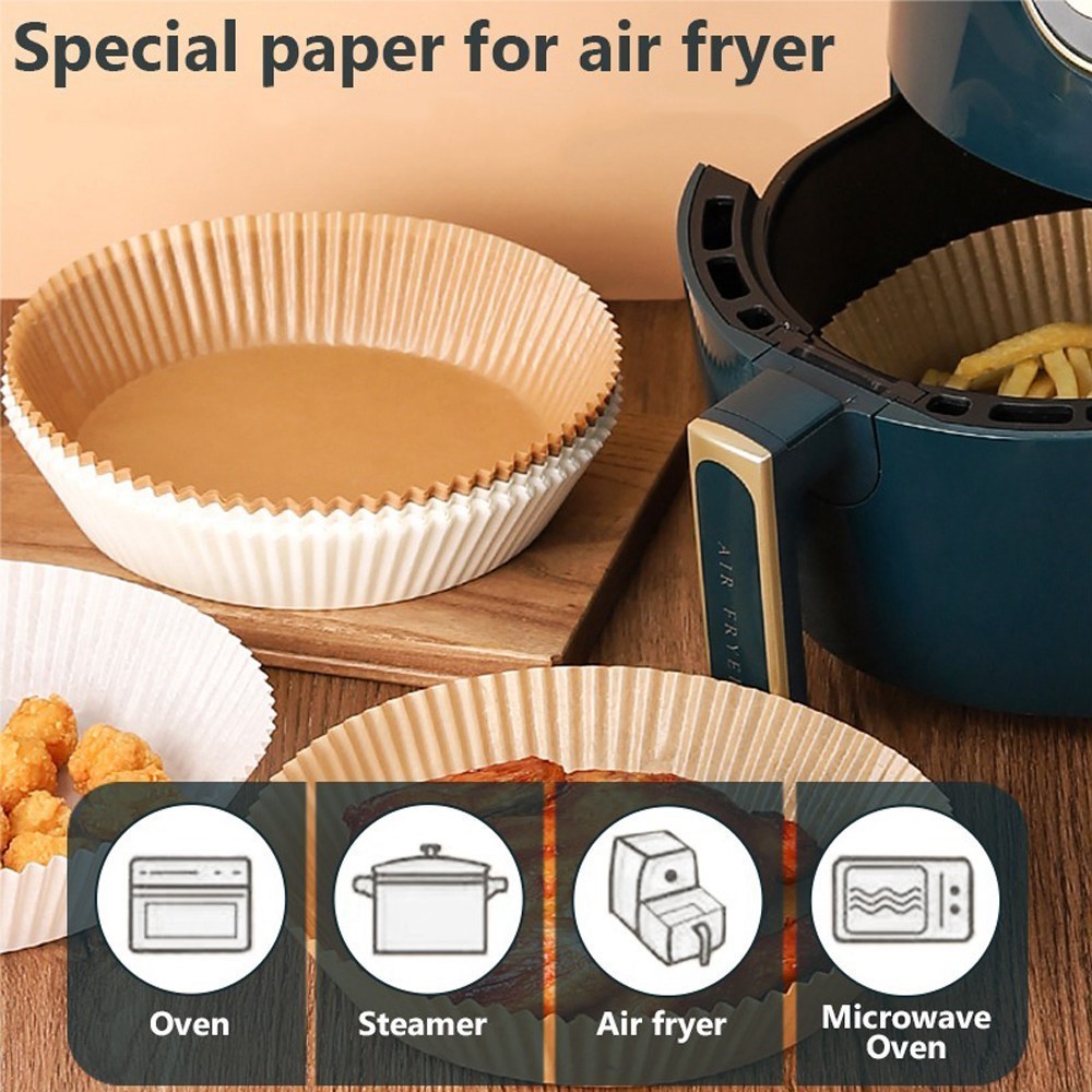 3/10/25/50/100pcs Air Fryer Paper Liner Disposable Air Fryer Parchment Paper  Non-Stick , Oil-proof, Water-proof for Air Fryer,Steaming Basket and  Kitchen Oven Baking Paper with Square,Round and Rectangle Shapes
