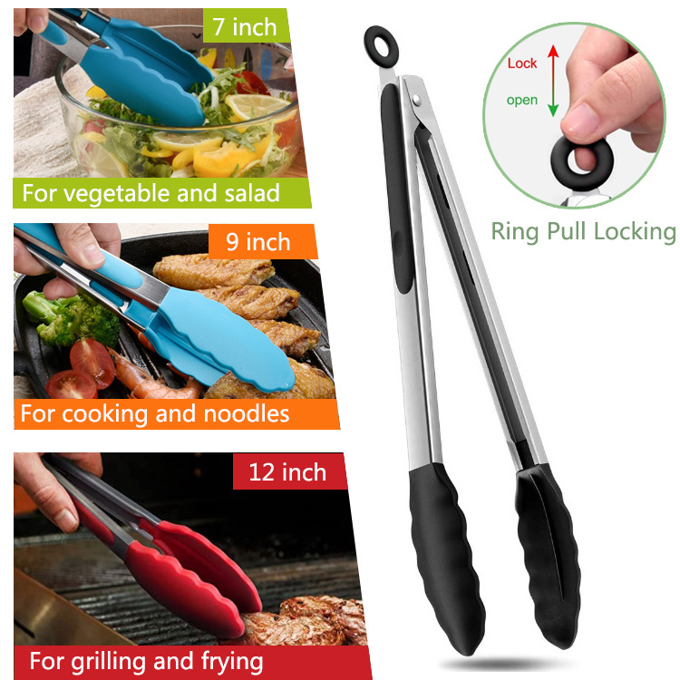 Kitchen Tongs,Set of 3-7, 9, 12 inch,Stainless Steel Cooking Tongs with Silicone