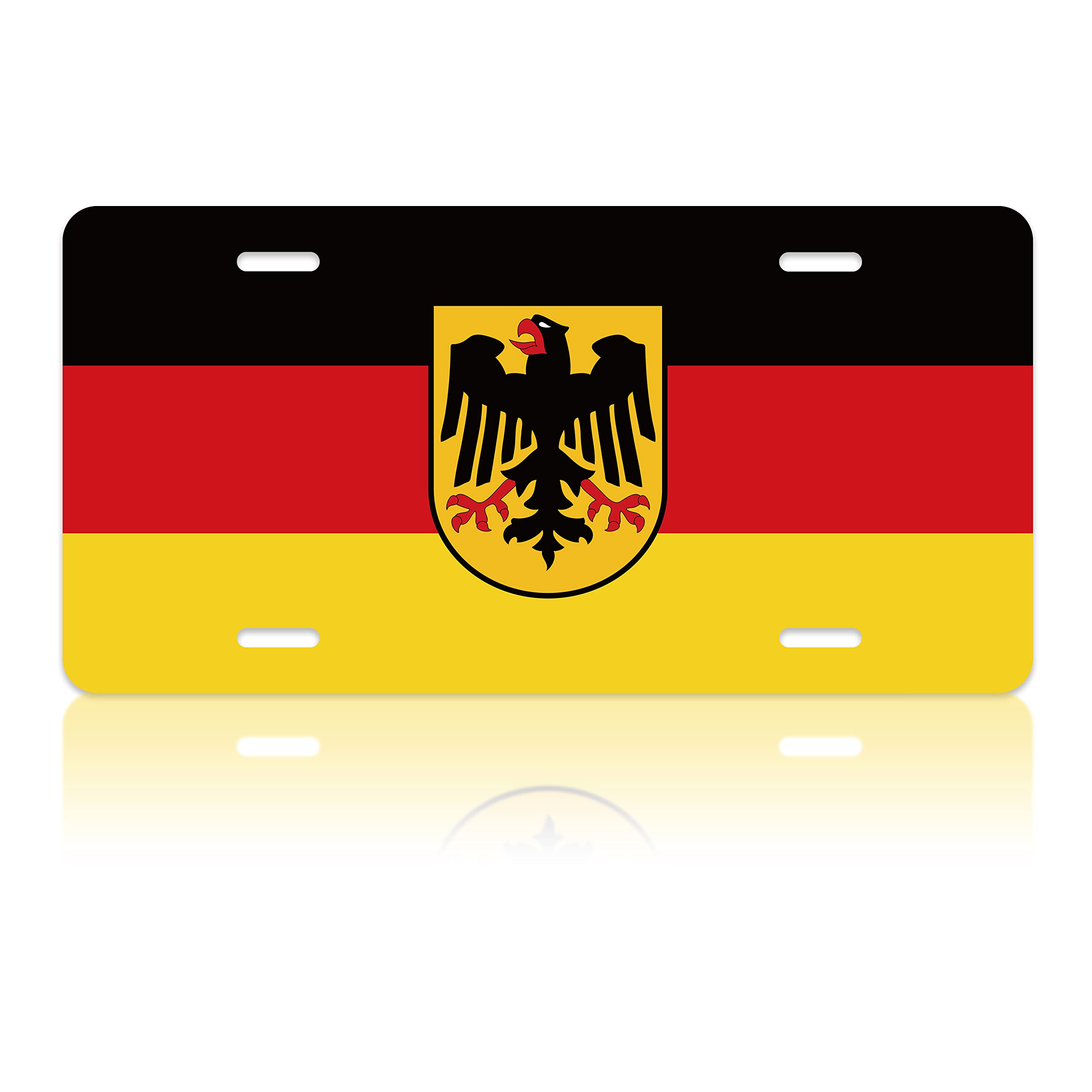 Germany Flag Car Front License Plate Cover German License Plate Rust-Proof  Metal Car Plate Tag Funny Novelty Vanity Tag Decor 4 Holes Screw 12x 6