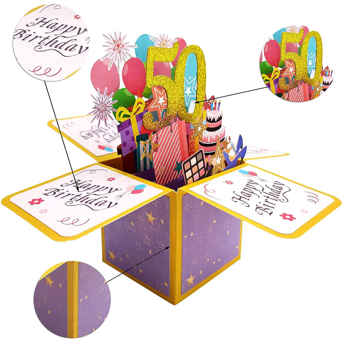 Carte Anniversaire 3D, Pop Up Cartes de Vœux Anniversaire Happy
