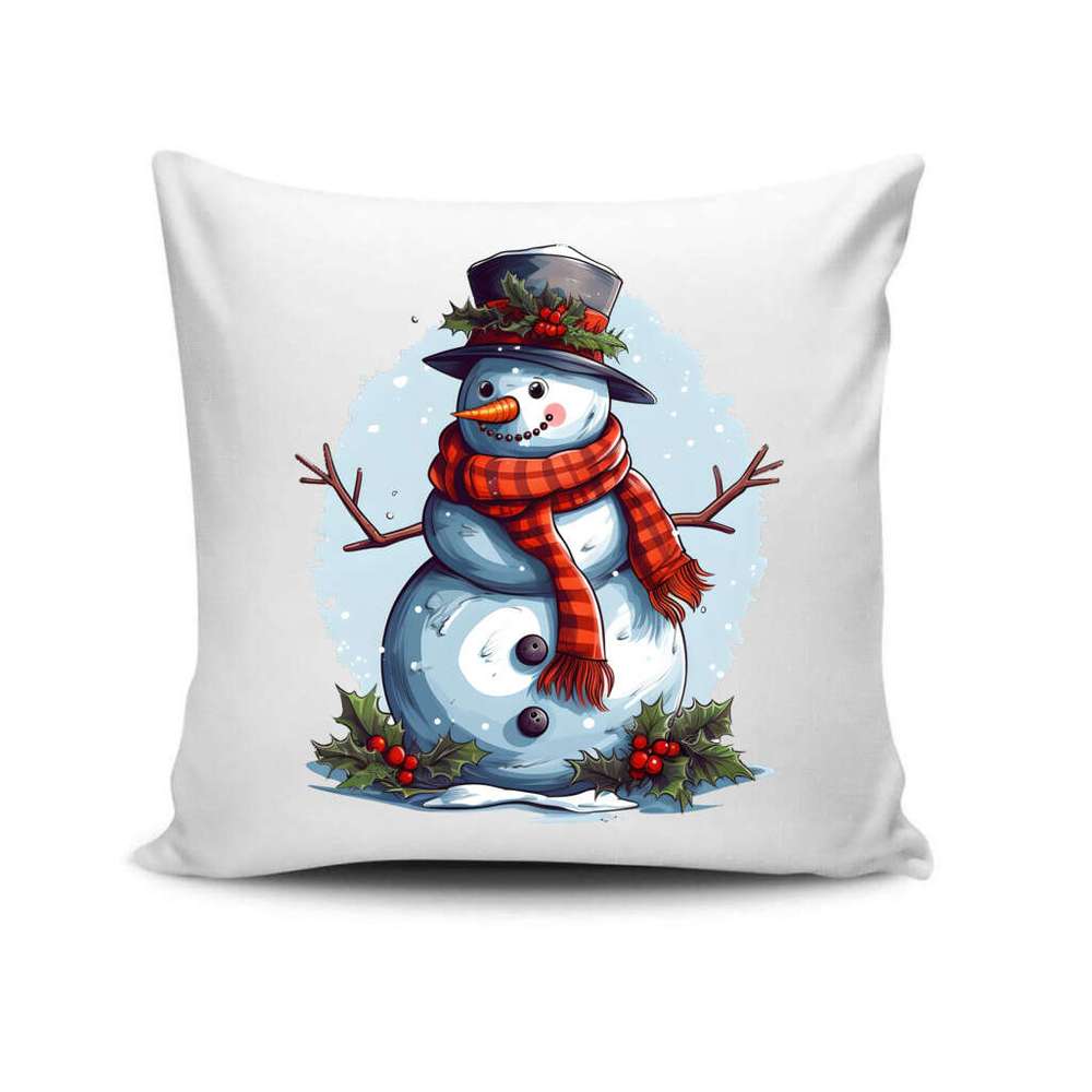 Red Snowman with Ribbon Scarf Christmas Throw Pillow, 18