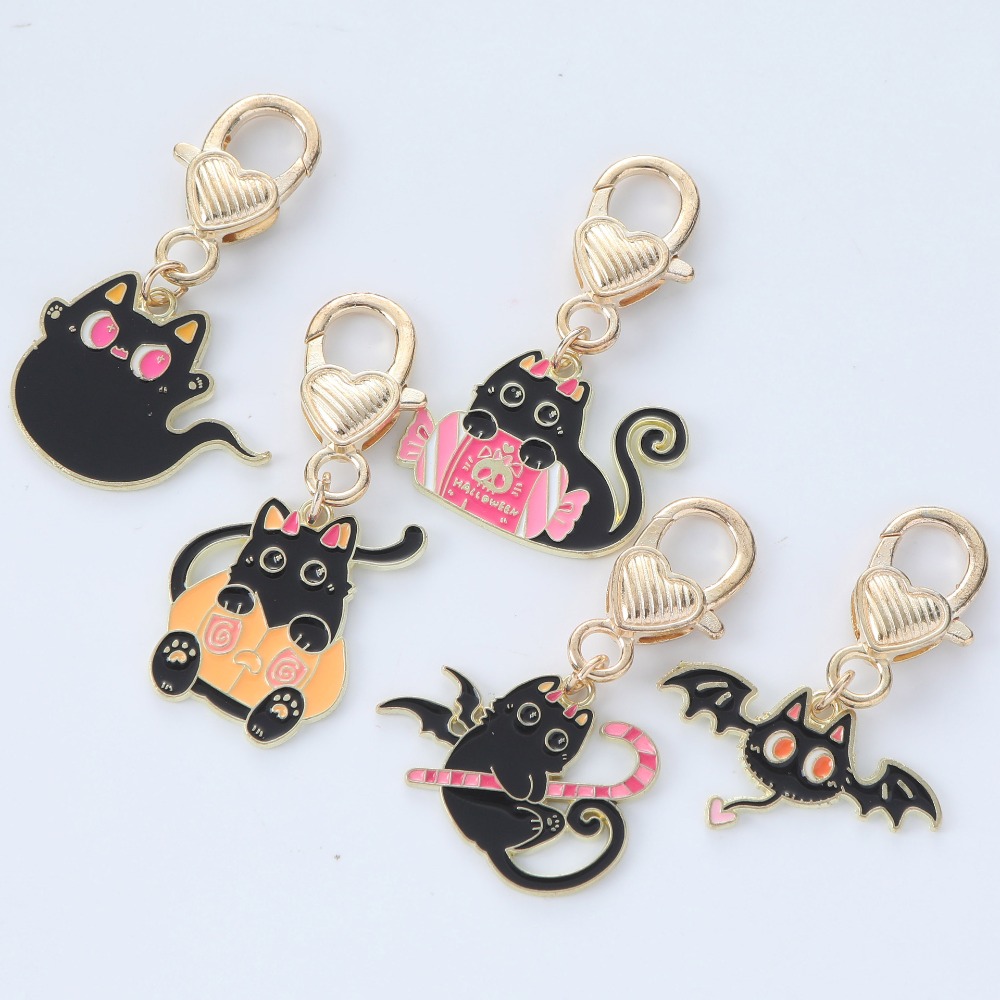 1pc Halloween Cartoon Decor Metallic Cat-shaped Keychain Pendant, Lobster  Clasp Accessory For Bag