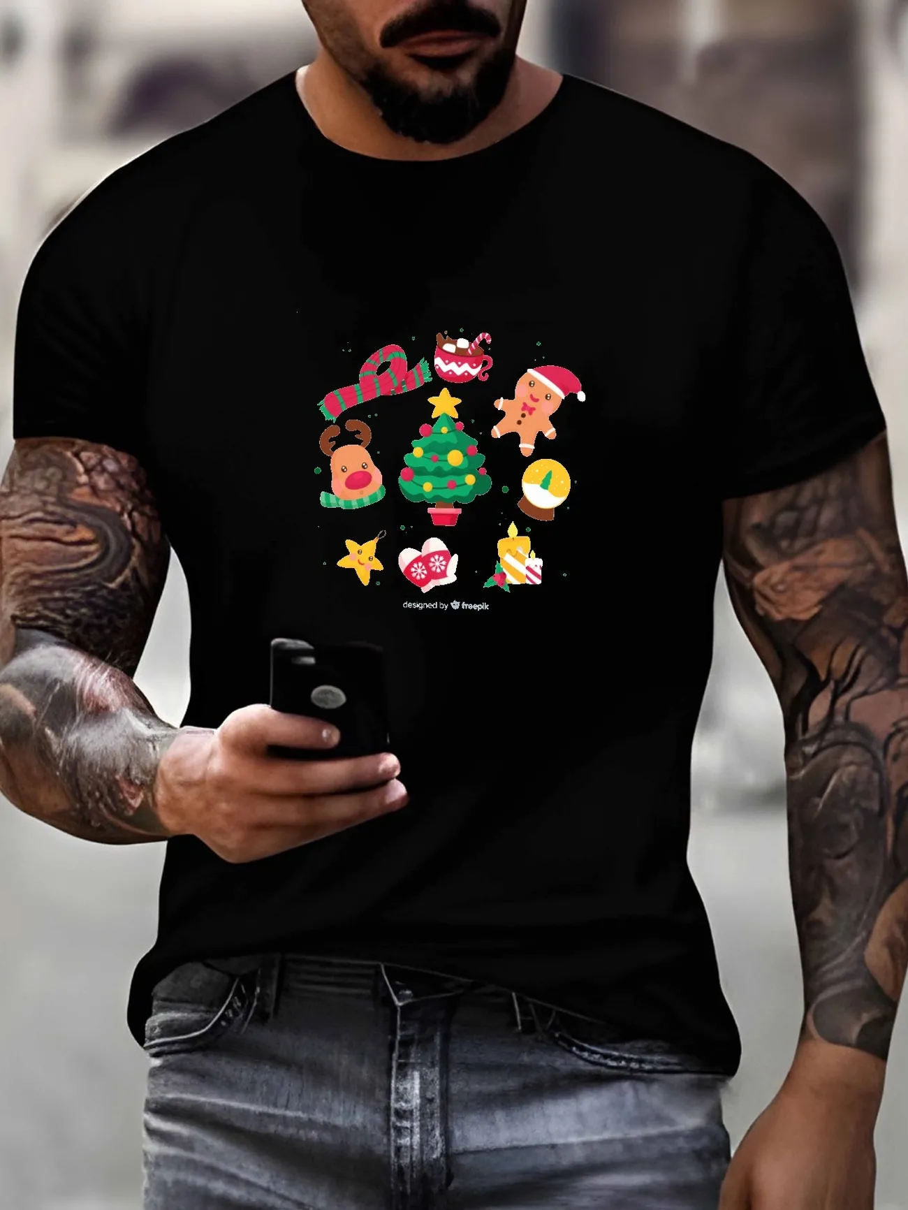 Plus Size Mens Christmas Trees Bears Graphic Print T Shirt For