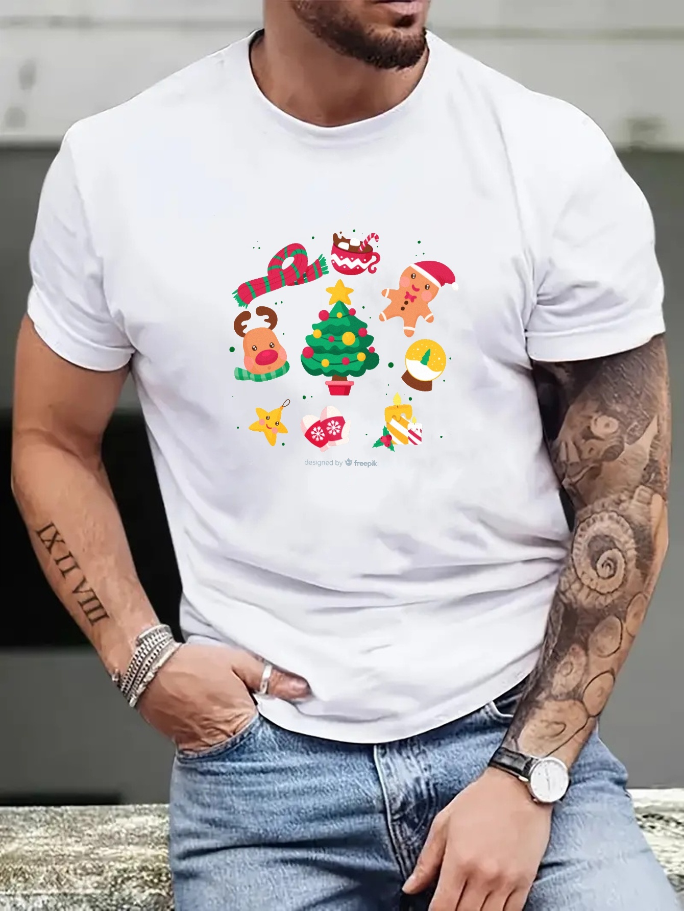 Plus Size Mens Christmas Trees Bears Graphic Print T Shirt For