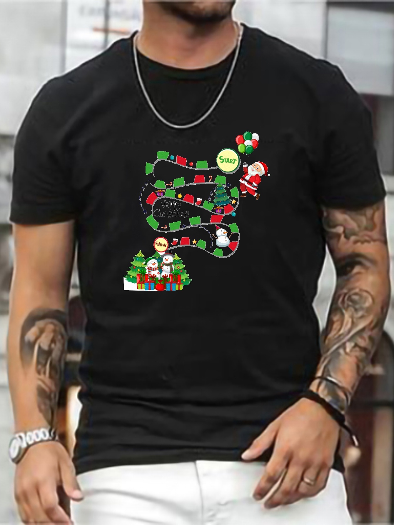 Plus Size Mens Christmas Trees Bears Graphic Print T Shirt For