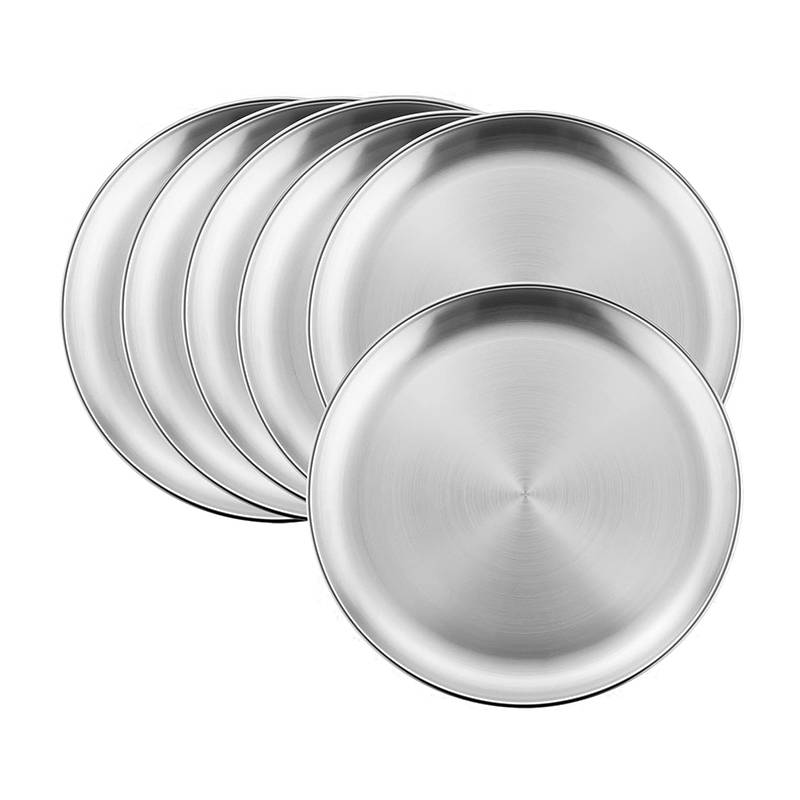 Lot De 6 Assiettes Camping Acier Inoxydable 20 Cm - Légères, Empilables, Vaisselle Extérieure Lave-vaisselle Safe