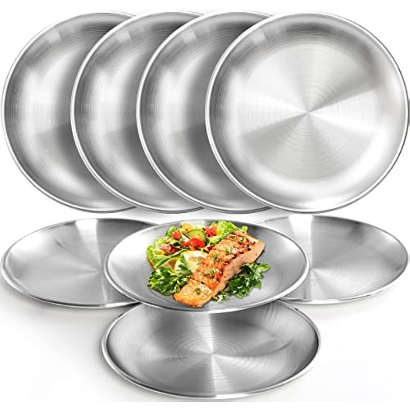 

Stainless Steel Plates, 7.87 Inches Dinner Dishes Serving Camping Plates For Picnic Outdoor Camping, Reusable And Dishwasher Safe, Ramadan Supplies