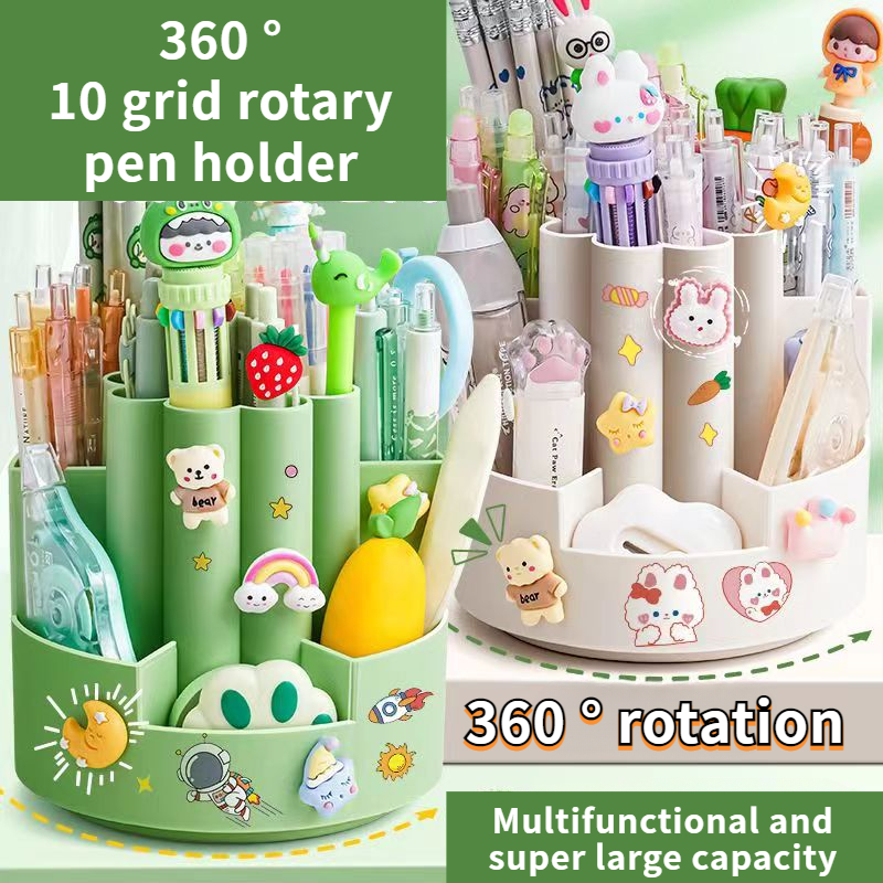 Tecbeauty Soporte para lápices, 9 ranuras giratorias de 360°, organizador  de bolígrafos para lápices de almacenamiento de escritorio para el hogar