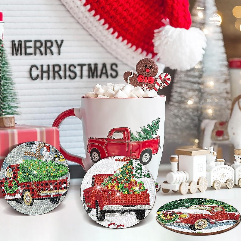 Christmas Truck Painting Coaster With Holder Pumpkin Gnome - Temu