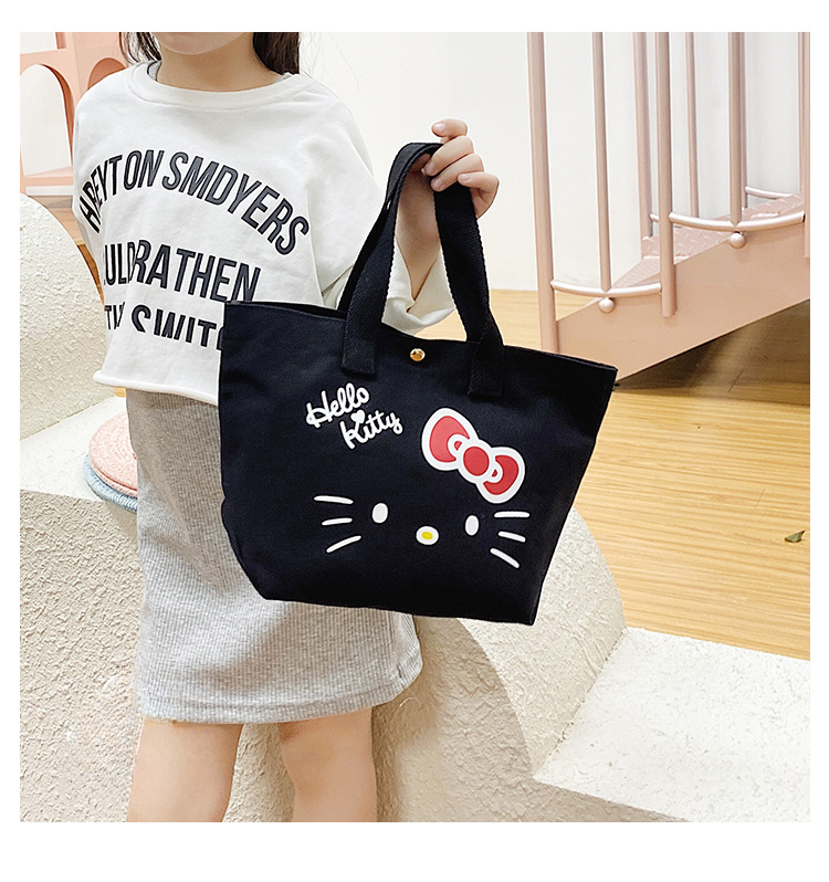 Cute Hello Kitty Print Handbag, Canvas Handle Bag With Zipper, Perfect  Women Work Snack Bag - Temu