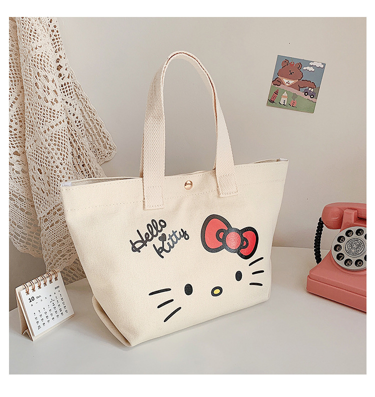 Miniso Sanrio Cute Hello Kitty Print Tote Bag, Large Capacity Canvas  Shoulder Bag, Perfect Underarm Bag For Daily Use