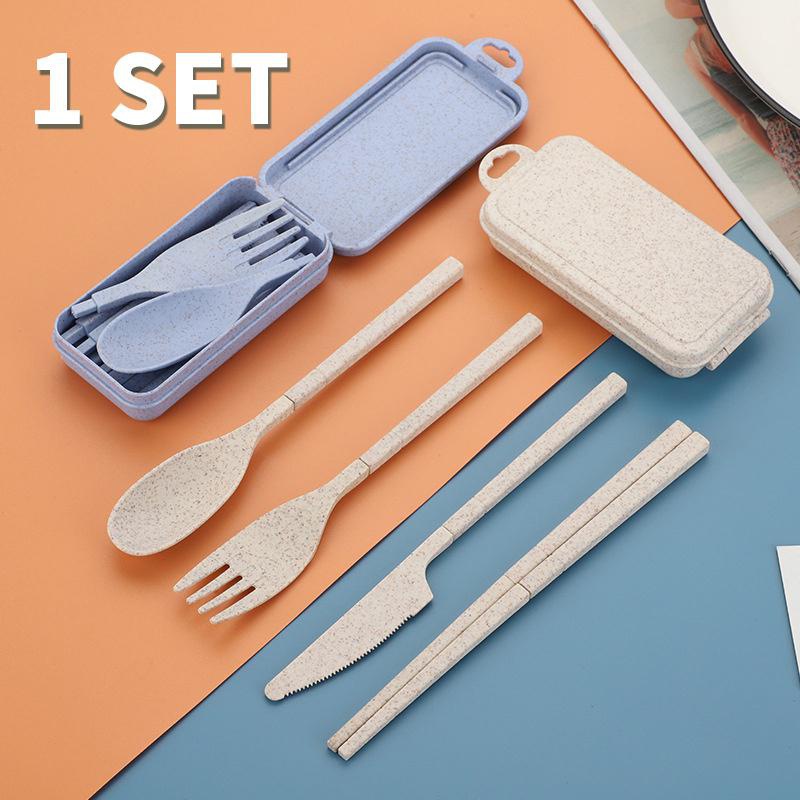 

4pcs/set Outdoor Travel Dinnerware Set Portable Tableware Knife Fork Spoon Chopsticks Set Travel Cutlery Set For Restaurants Eid Al-adha Mubarak