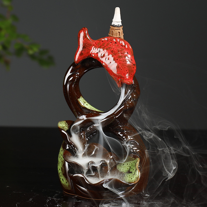 Fish Dragon Backflow Incense Holder Waterfall Ceramic - Temu