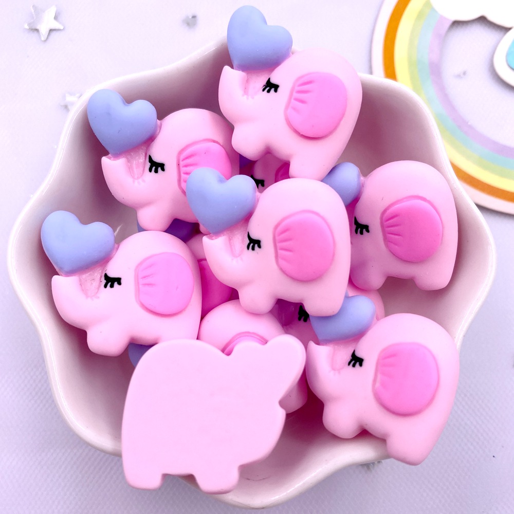 10pcs Mixed Resin Colorful Heart Elephant, Animal Scrapbook Flat Back 3D  Cartoon Cabochon Statue, DIY Bow Decoration, Home Accessories Crafts