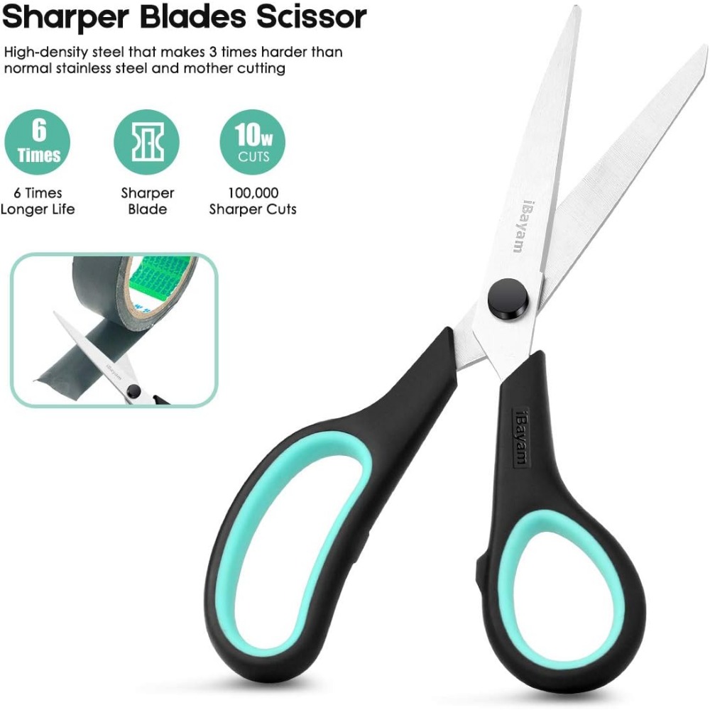 Scissors,8 Multipurpose Scissors Bulk 3-Pack, Ultra Sharp Blade