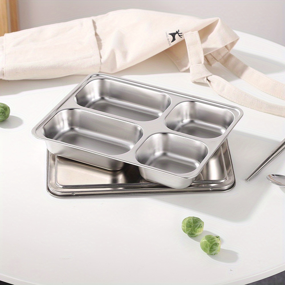 Stainless Steel Divided Plates 2Pcs Dinner Plates With Lids 3 Compartments  Trays Camping School