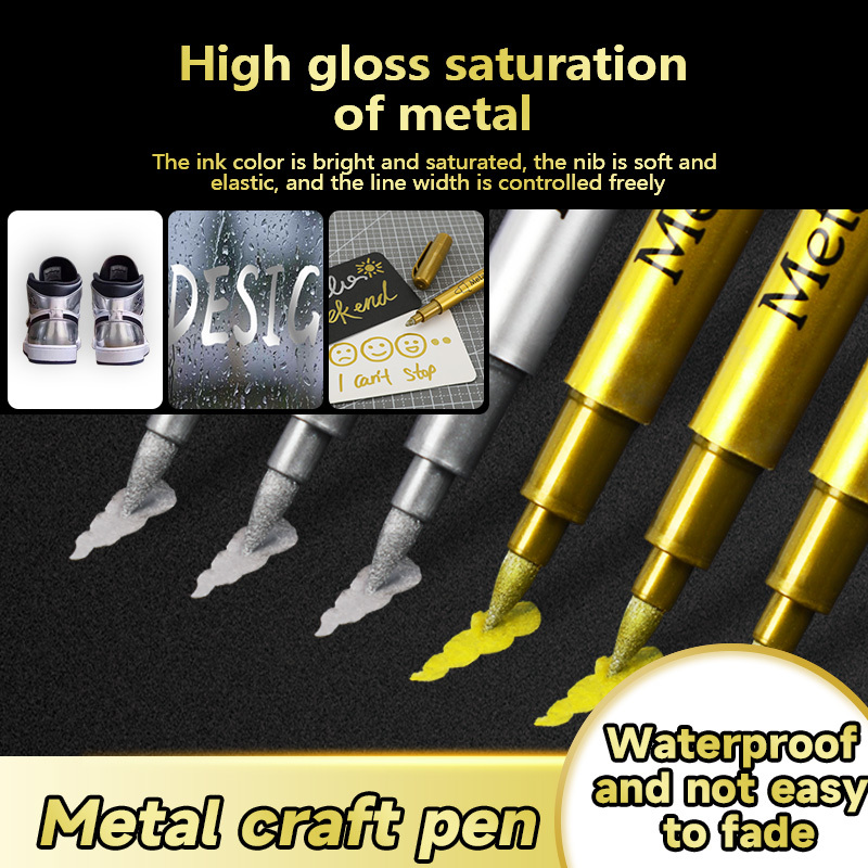 3pcs Metallic Marker Pen Set Golden Silvery Permanent Art Markers for Crafts