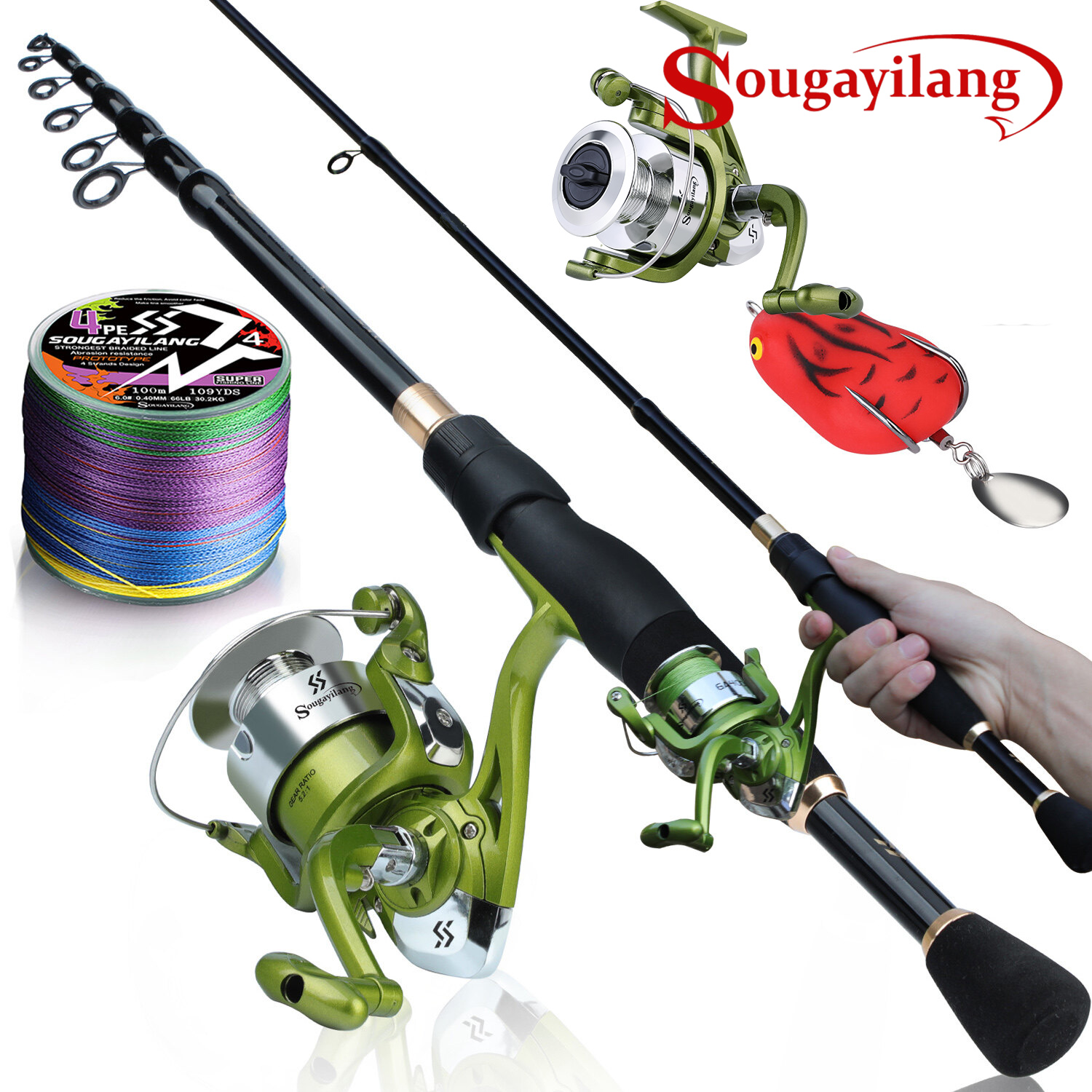 210 cm fishing rod and reel with frog lure set combo