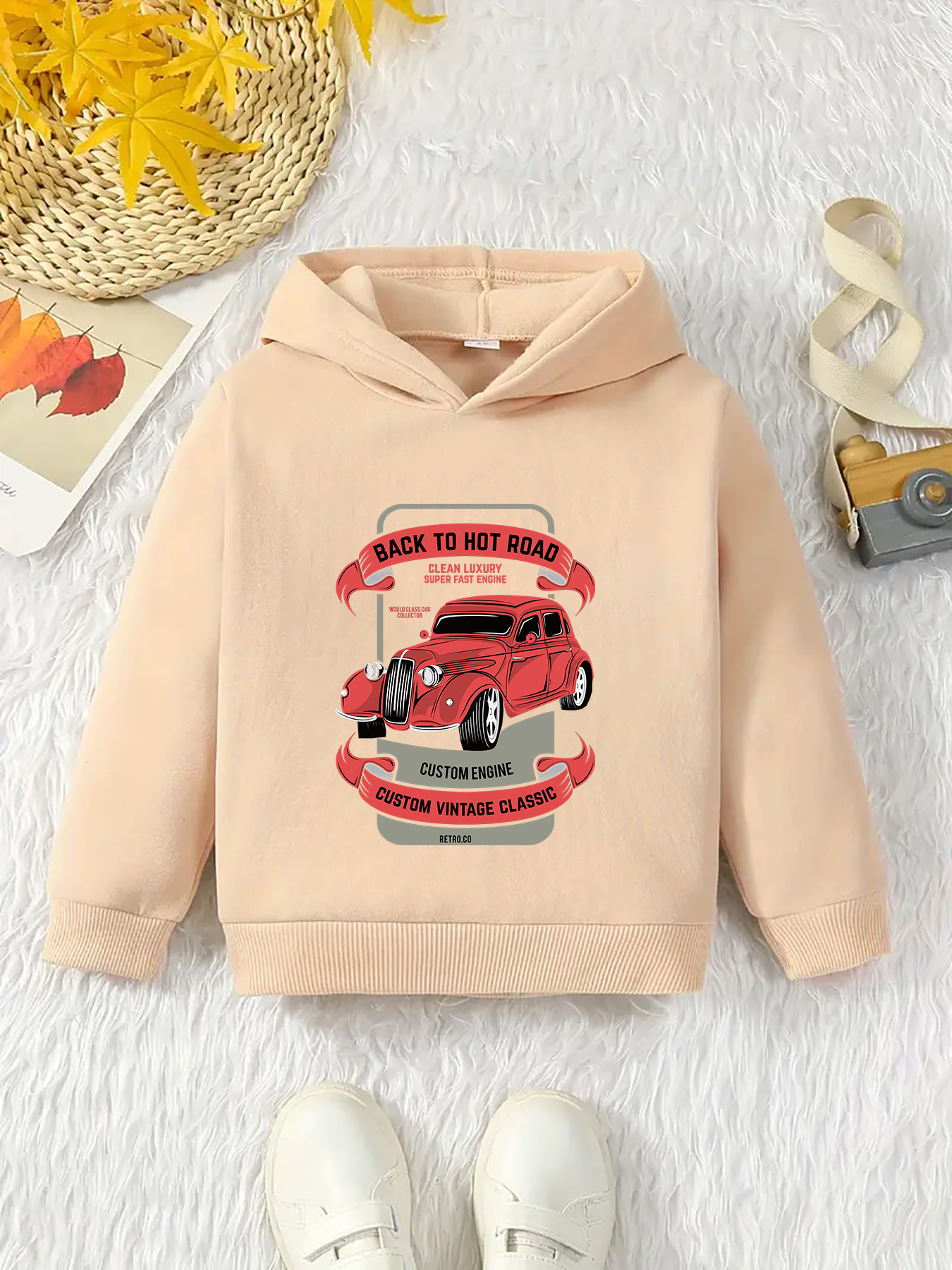 Red Vintage Car Print Kid s Hoodie Causal Pullover Hooded Temu