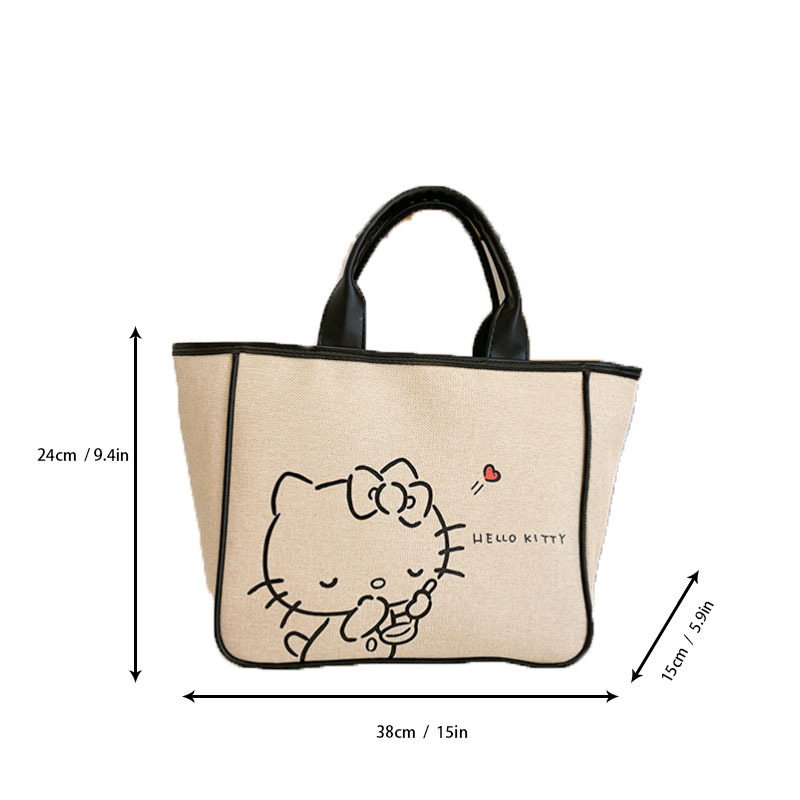 Miniso Sanrio Cute Hello Kitty Print Tote Bag, Large Capacity Canvas  Shoulder Bag, Perfect Underarm Bag For Daily Use