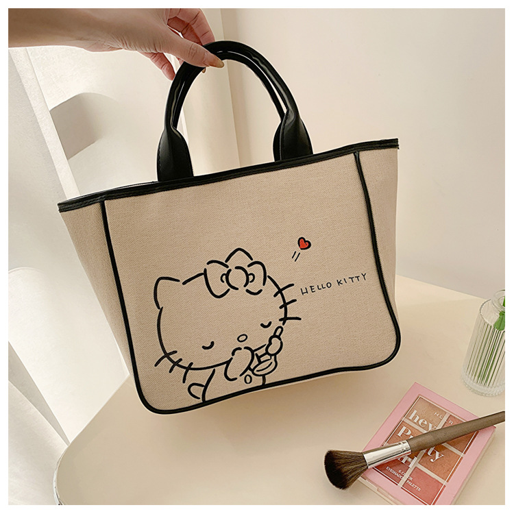 Miniso Cute Hello Kitty Tote Bag, Large Capacity Canvas Handbag, Perfect  Handle Bag For Everyday Use