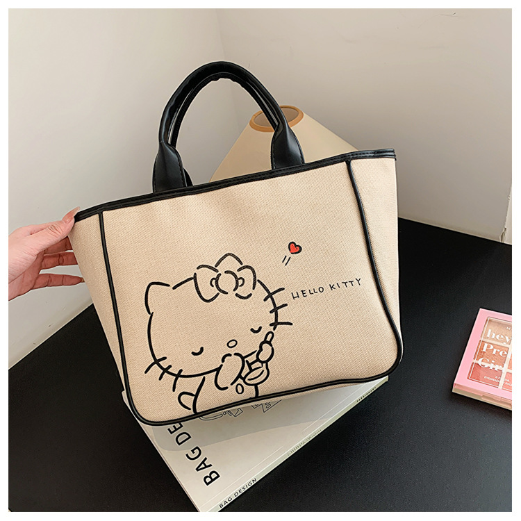 Miniso Cute Hello Kitty Tote Bag, Large Capacity Canvas Handbag, Perfect  Handle Bag For Everyday Use