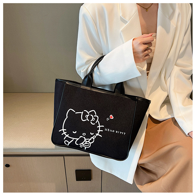 Miniso Cute Hello Kitty Tote Bag, Large Capacity Canvas Handbag, Perfect  Handle Bag For Everyday Use