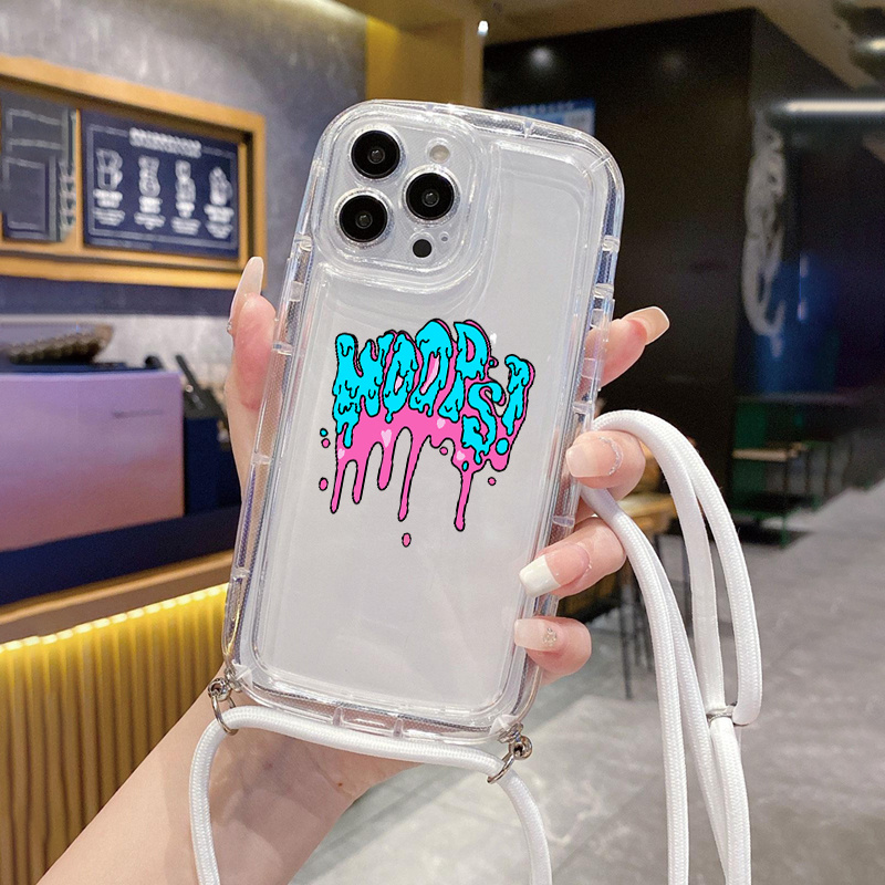 Pattern Cell Phone Necklace Case Lanyard Silicone Case Blue