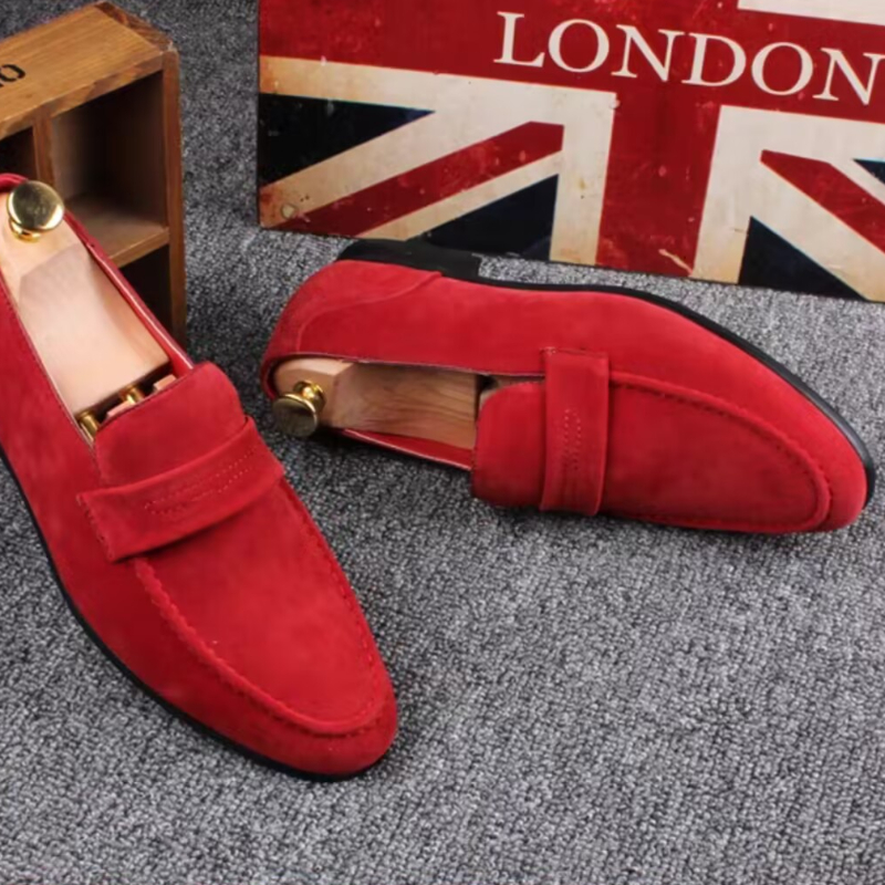 Zapatos de suela roja para hombre, calzado Derby aterciopelado