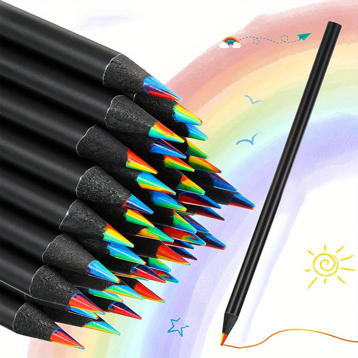 Rainbow Colored Pencils 4 Color In 1 Colorful Rainbow - Temu United Arab  Emirates