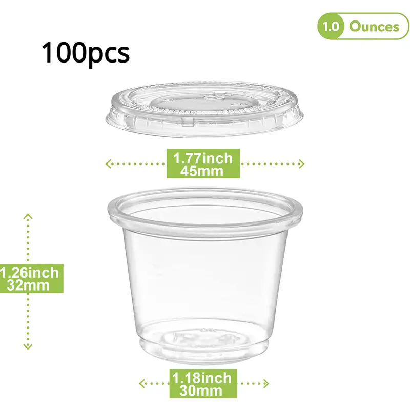 200Sets-1oz Small Plastic Containers with Lids,Plastic Cups with Lids ,Jello Shot Cups,Souffle Cups,Condiment Sauce Cups