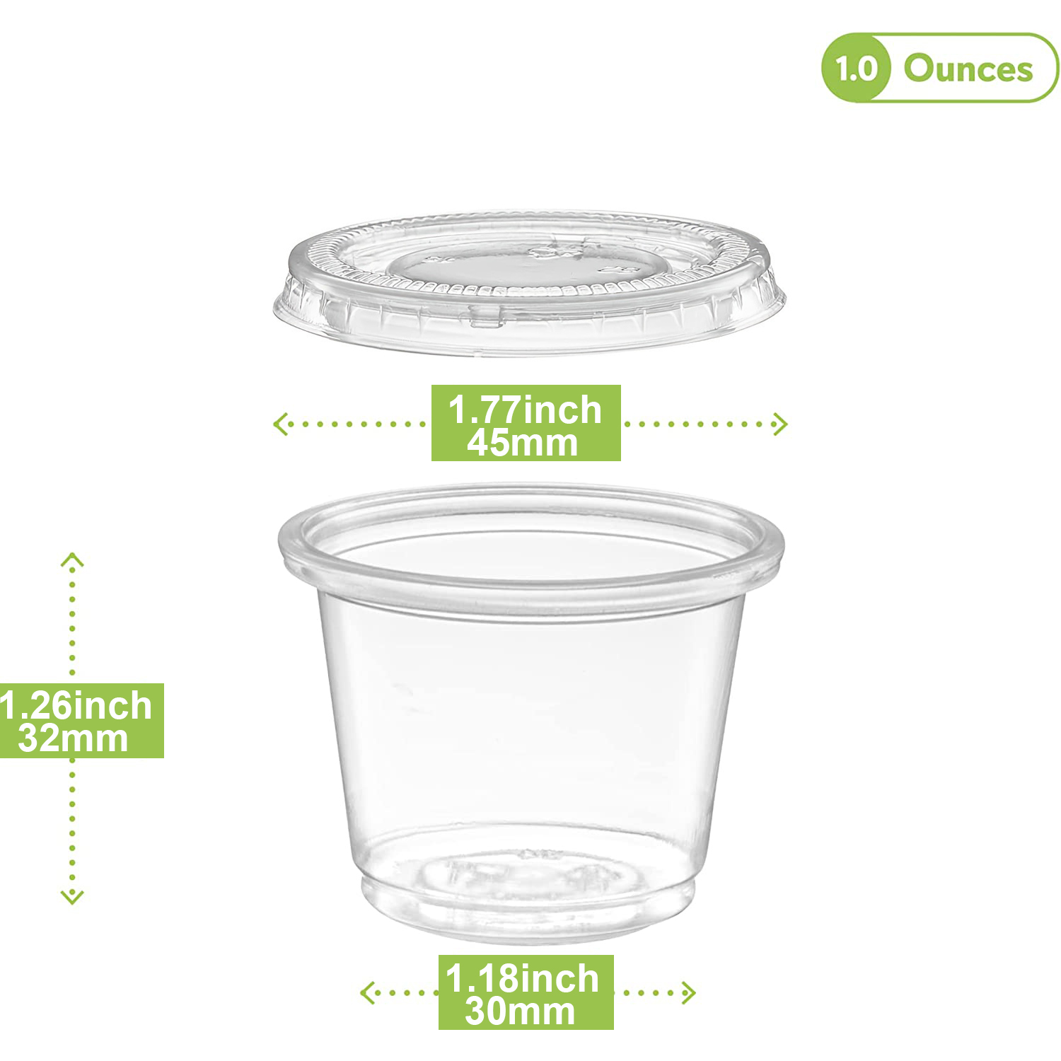 Condiment Cups with Lids, 100 Sets: 2 oz Disposable Small Plastic Containers for Salad Dressings, Sauce and Jello Shots, Clear