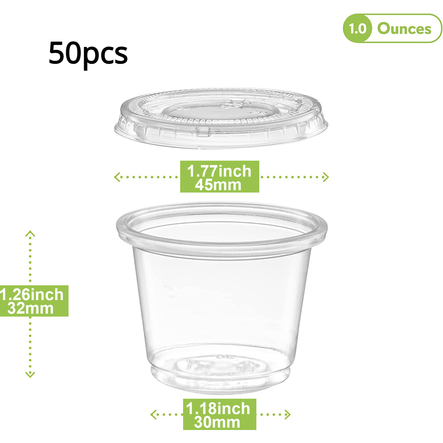 Condiment Cups with Lids, 100 Sets per Pack: Small Plastic Containers for  Salad Dressings, Sauce and Jello Shots at Home, Work and Restaurants