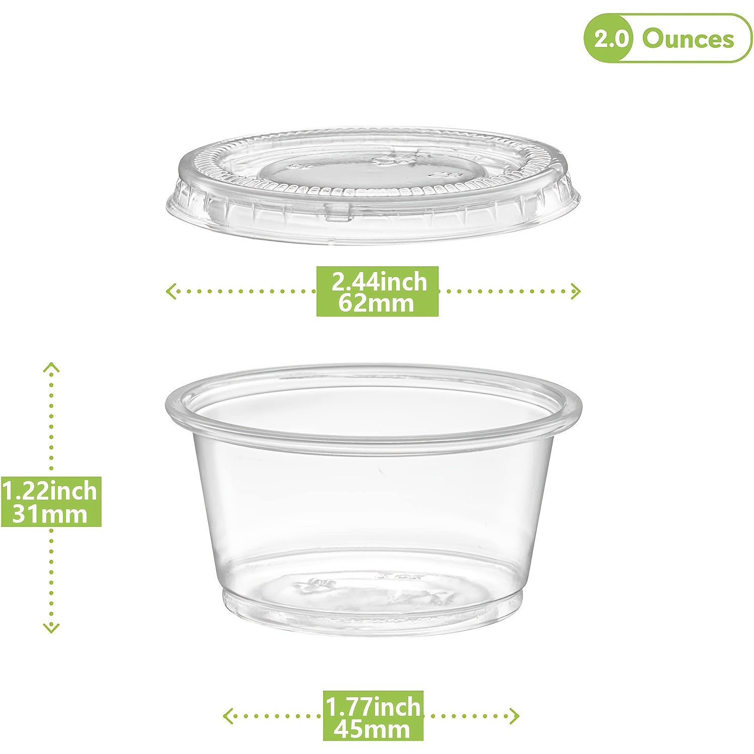 Condiment Cups with Lids, 100 Sets per Pack: Small Plastic Containers for  Salad Dressings, Sauce and Jello Shots at Home, Work and Restaurants