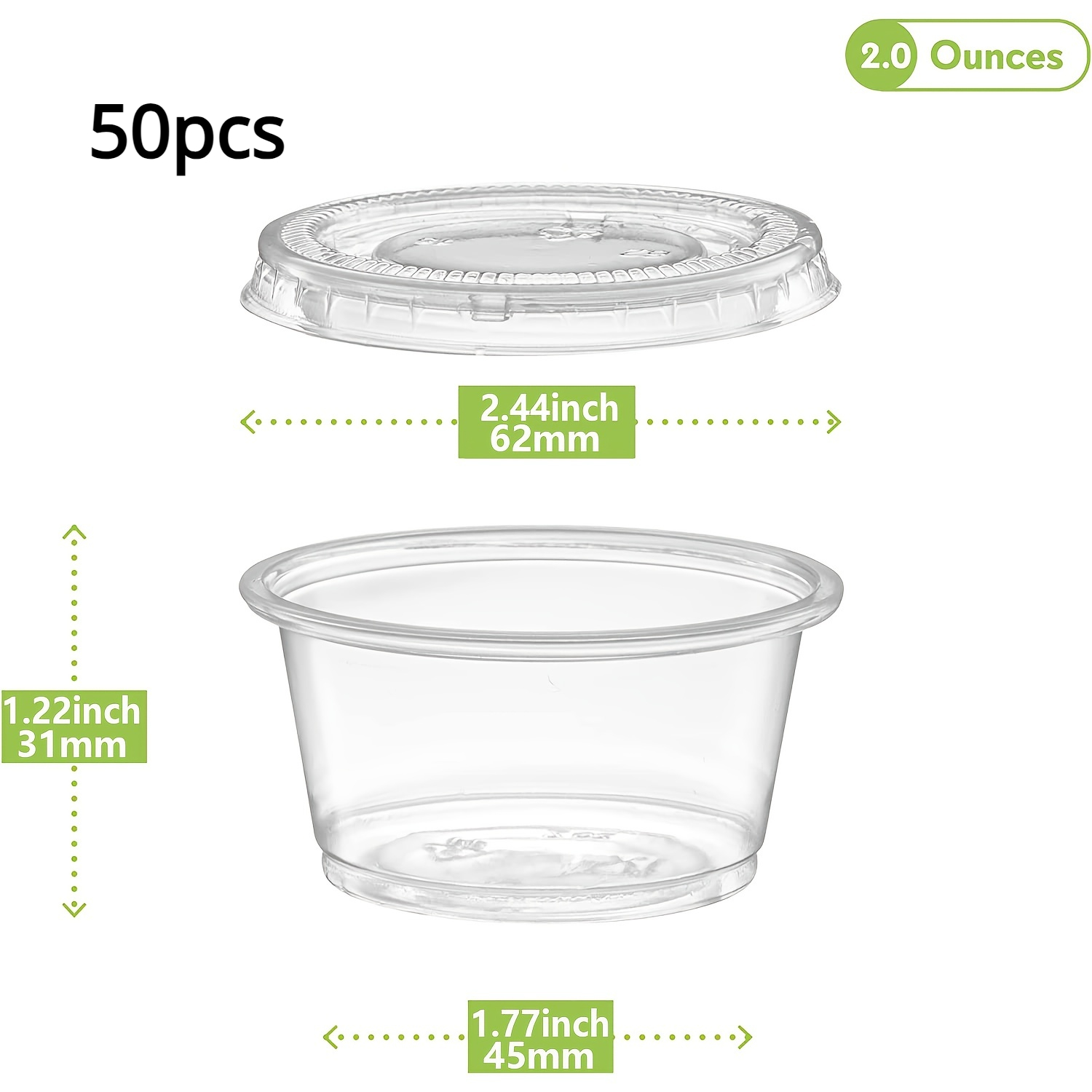 200 Sets - 2 oz. Small Plastic Containers with Lids, Jello Shot