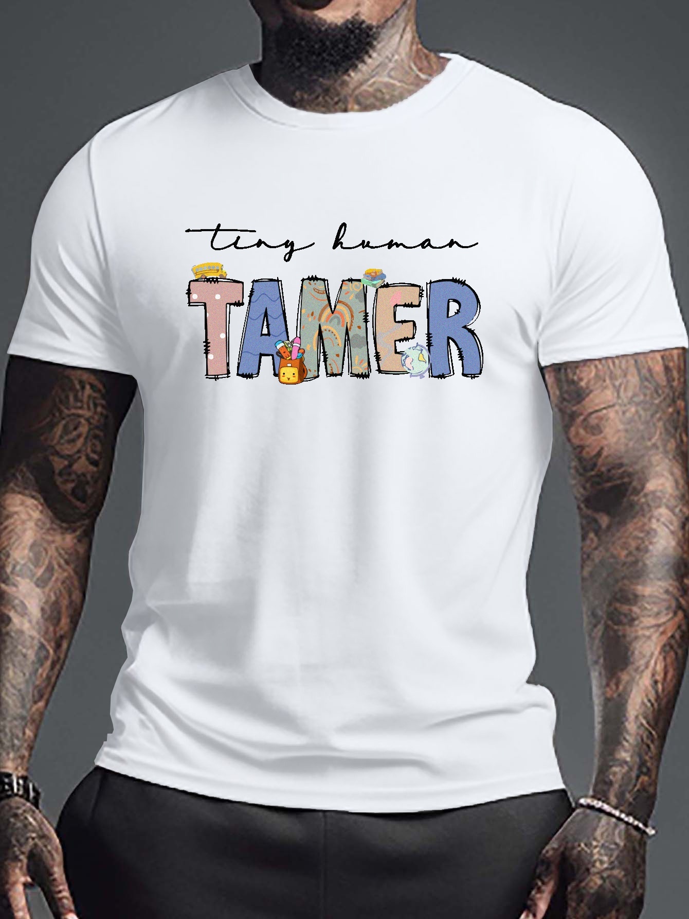 Tiny Human Tamer Graffiti Print Men's Novel Graphic Design T - Temu ...