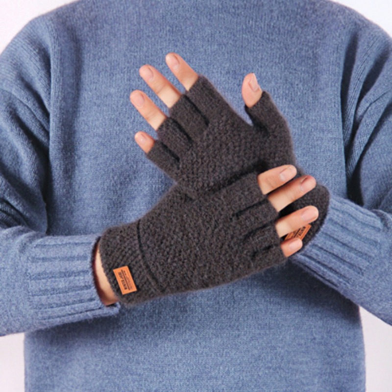 1pair Unisex Winter Fingerless Gloves For Women Men Thick Elastic