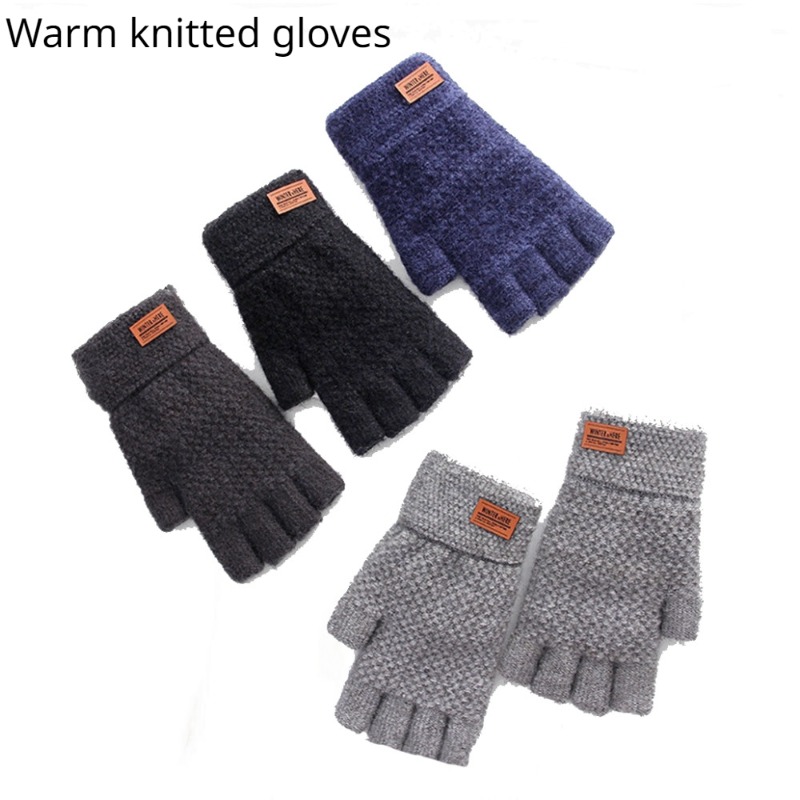 Casual Black 1pair Gloves, Men's unisex Thick Elastic Knitted Finger Mittens Fingerless Gloves for Outdoor for Women,Temu