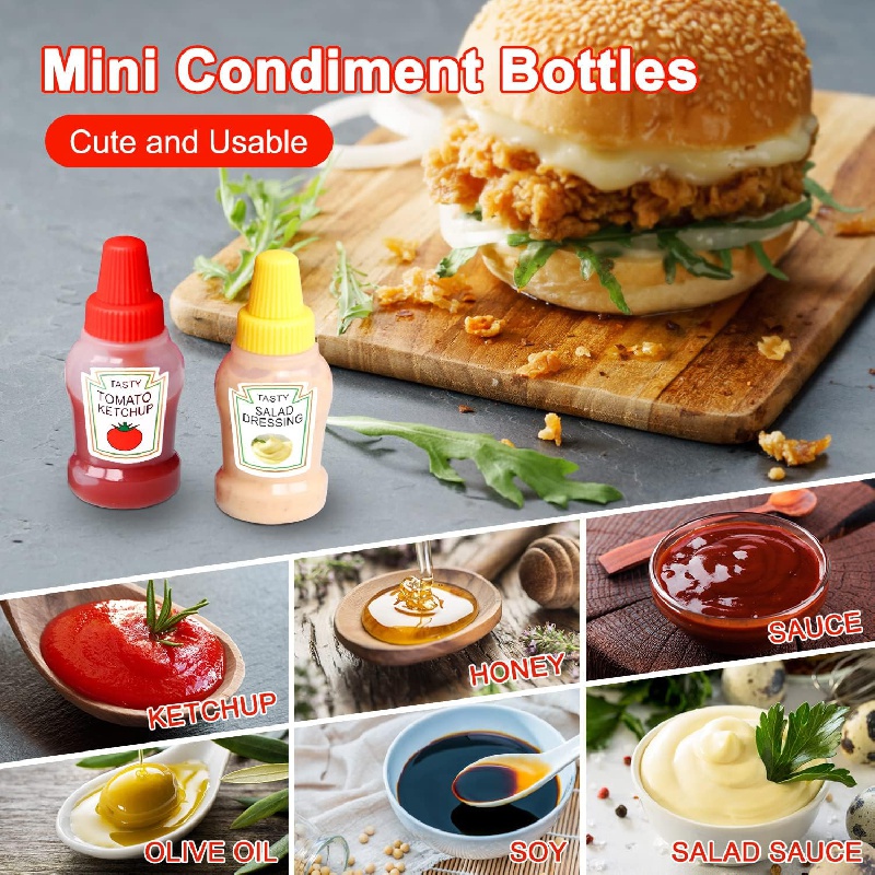 4 Pieces Mini Ketchup Bottle, 25ml Condiment Squeeze Bottles, Refillable  Salad Dressing Tomato Ketchup Bottles, Sauce Squeeze Containers, Plastic  Box