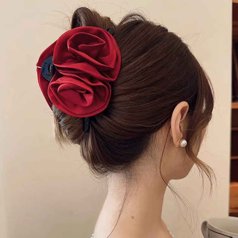 1pc Lady's Black Rose Flower & Bowknot Design Hair Clip With Long