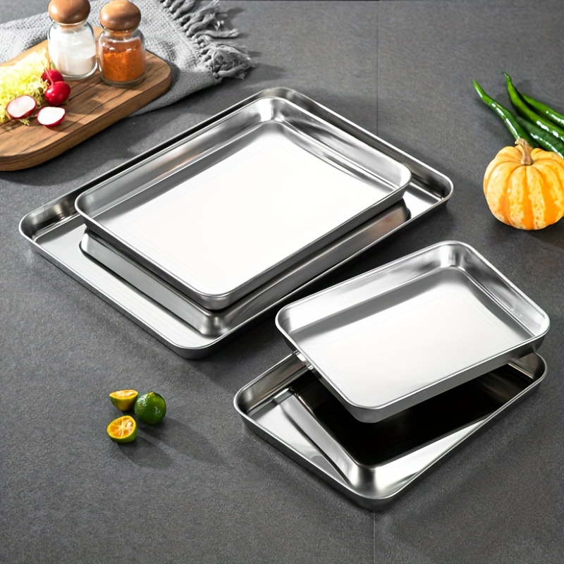 Set, Baking Sheet And Cooling Rack, Stainless Steel Baking Pan With Drain  Rack, Heavy Duty Cookie Sheet, Grilling Trays, Oven Accessories, Baking Tool