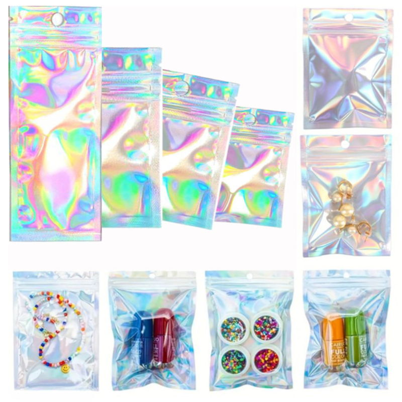 100-pack mylar packaging bags for small business sample bag smell proof  resealable zipper pouch bags jewelry food Lip gloss eyelash phone case  bracelet keychain…