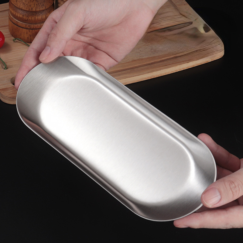 Stainless Steel Oval Serving Tray BBQ, Fried Chicken Snacks Durable  Food-Grade Tableware