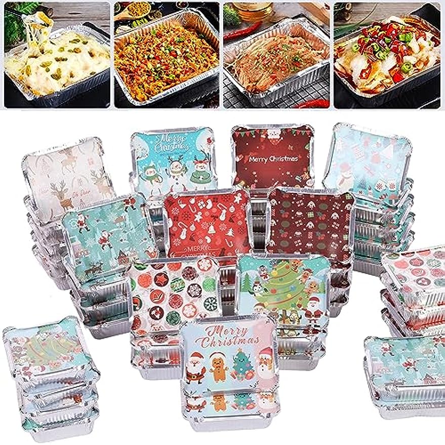 50PCS Christmas Cookie Tins with Lid, Foil Treat Containers for