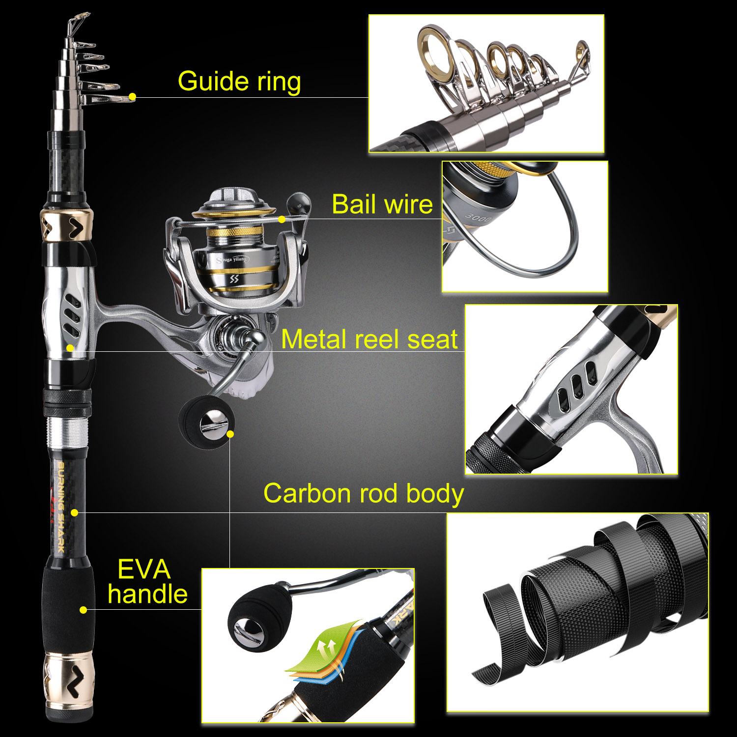 Lixada Fishing Rod Reel Combo Full Kit with 2PCS 2.1m Telescopic