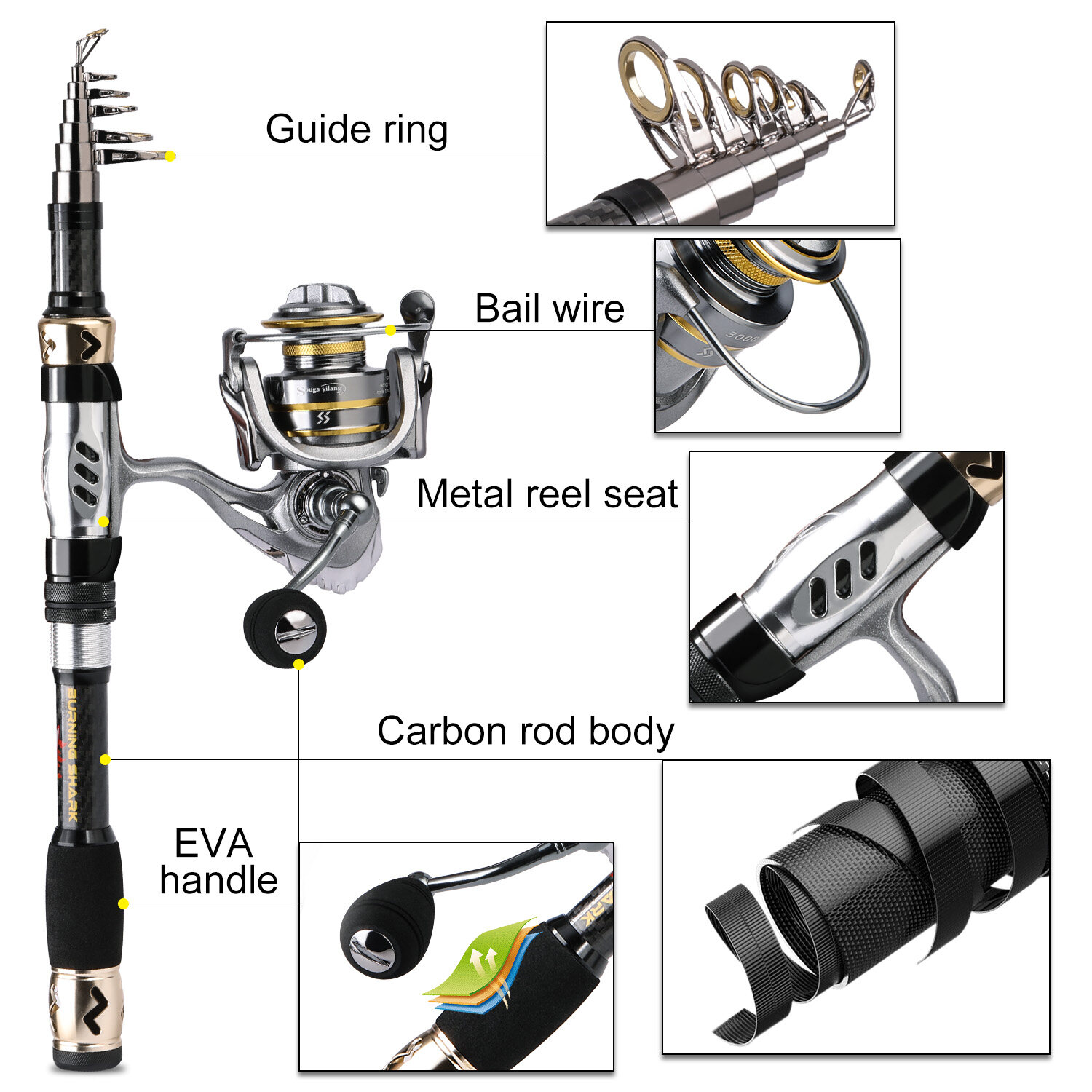 Fishing Rod and Reel Combo Full Kit 1.8m Telescopic Fishing Rod