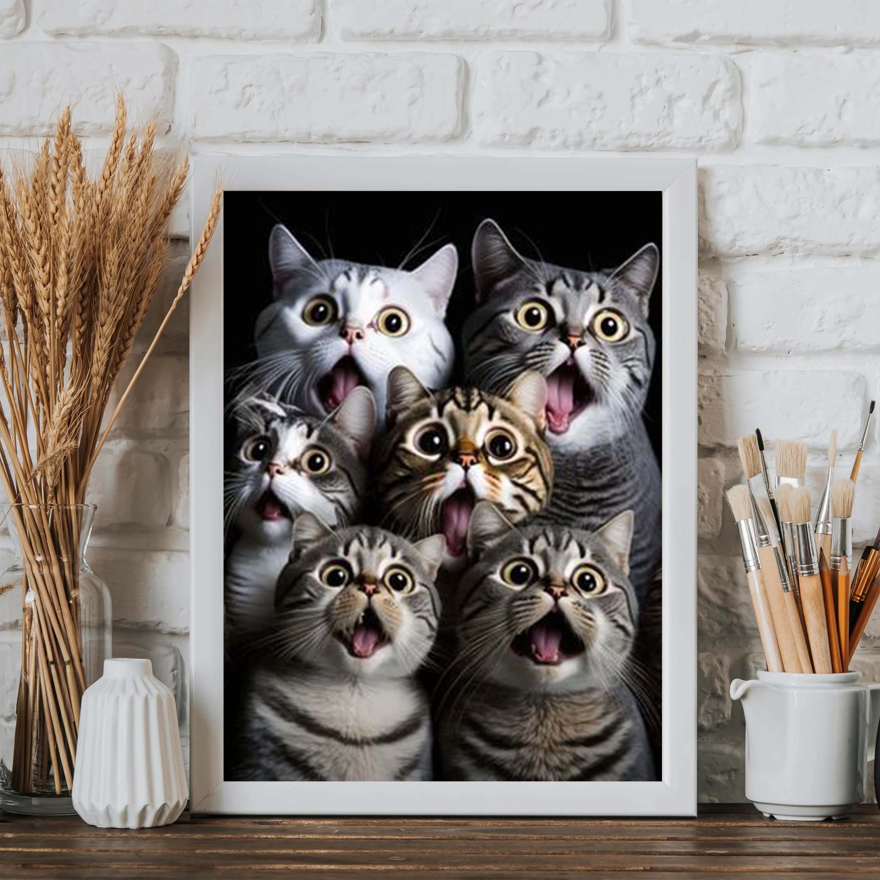 キャンバスポスター1枚 モダンアート 6匹の驚いた猫アートキャンバス