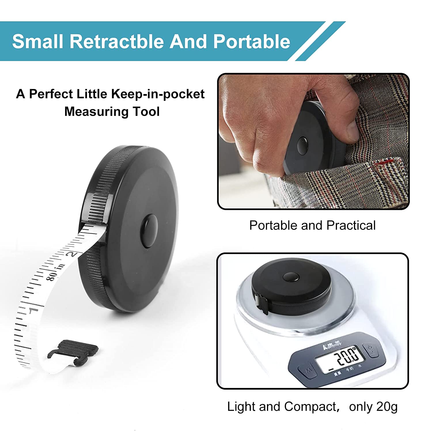 Automatic Telescopic Tape Measure(60in/150cm), Measuring Tape for Body,Self-Tightening  Body Measuring Tape,Retractable Tape Measure for Fitness, Weight Loss,  Tailor, Sewing, Handcrafts (4 PCS) black+white